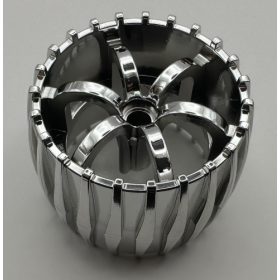   100942 | Wheel Hard Plastic, (100942pb01) Treaded 49.5mm D. x 37.5mm with Molded Flat Silver Spokes Pattern | Custom Chromed by Bubul