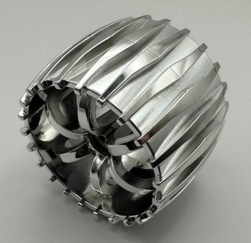 100942 | Wheel Hard Plastic, (100942pb01) Treaded 49.5mm D. x 37.5mm with Molded Flat Silver Spokes Pattern | Custom Chromed by Bubul