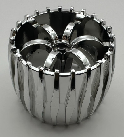 100942 | Wheel Hard Plastic, (100942pb01) Treaded 49.5mm D. x 37.5mm with Molded Flat Silver Spokes Pattern | Custom Chromed by Bubul