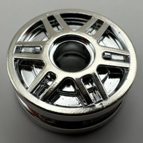   56902, 13971 | Chrome Silver Wheel 18mm D. x 8mm with Fake Bolts and Deep Spokes with Inner Ring | Custom Chromed by BUBUL