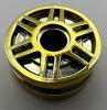 56902, 13971 | Chrome Gold Wheel 18mm D. x 8mm with Fake Bolts and Deep Spokes with Inner Ring | Custom Chromed by BUBUL