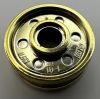 56902, 13971 | Chrome Gold Wheel 18mm D. x 8mm with Fake Bolts and Deep Spokes with Inner Ring | Custom Chromed by BUBUL