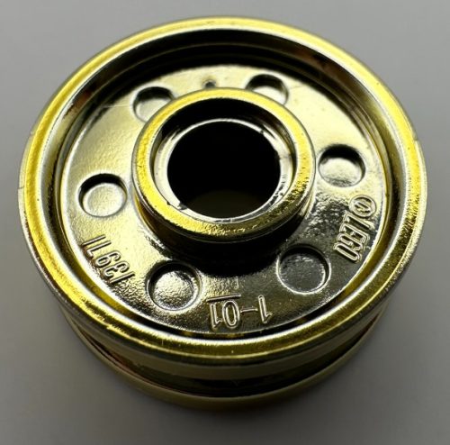 56902, 13971 | Chrome Gold Wheel 18mm D. x 8mm with Fake Bolts and Deep Spokes with Inner Ring | Custom Chromed by BUBUL