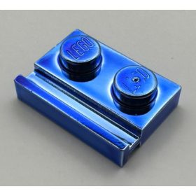  32028 Chrome BLUE Plate, Modified 1 x 2 with Door Rail Custom Chromed by Bubul