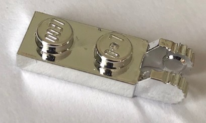 44302 | Chrome Silver Hinge Plate 1 x 2 Locking with 2 Fingers on End | Custom Chromed by BUBUL