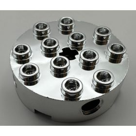   6222 | Chrome Silver Brick, Round 4 x 4 with 4 Side Pin Holes and Center Axle Hole | Custom Chromed by BUBUL