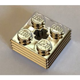   71752 | Chrome Silver Brick, Modified 2 x 2 x 2/3 Ribbed with Axle Hole | Custom Chromed by Bubul