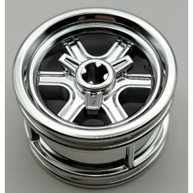  7301 Chrome Silver Wheel Shelby 30.4mm D. x 20mm with Axle Hole, 6 Curved Spokes and Spinner Cap  Custom Chromed by BUBUL