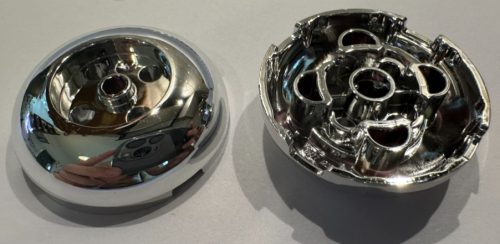 79850, 104786 | Chrome Silver Brick, Round 4 x 4 Dome Top with 2 x 2 Recessed Center | Custom Chromed by BUBUL
