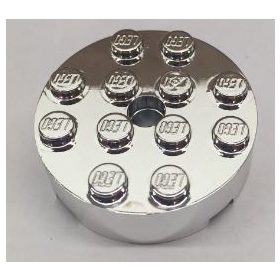   87081 | Chrome Silver Brick, Round 4 x 4 with Hole | Custom Chromed by BUBUL